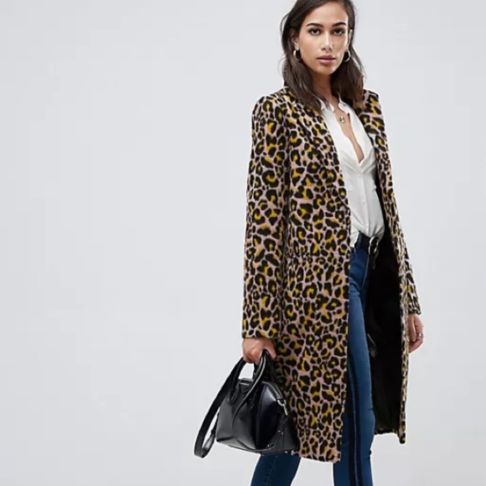 ASOS pink black and yellow leopard print coat